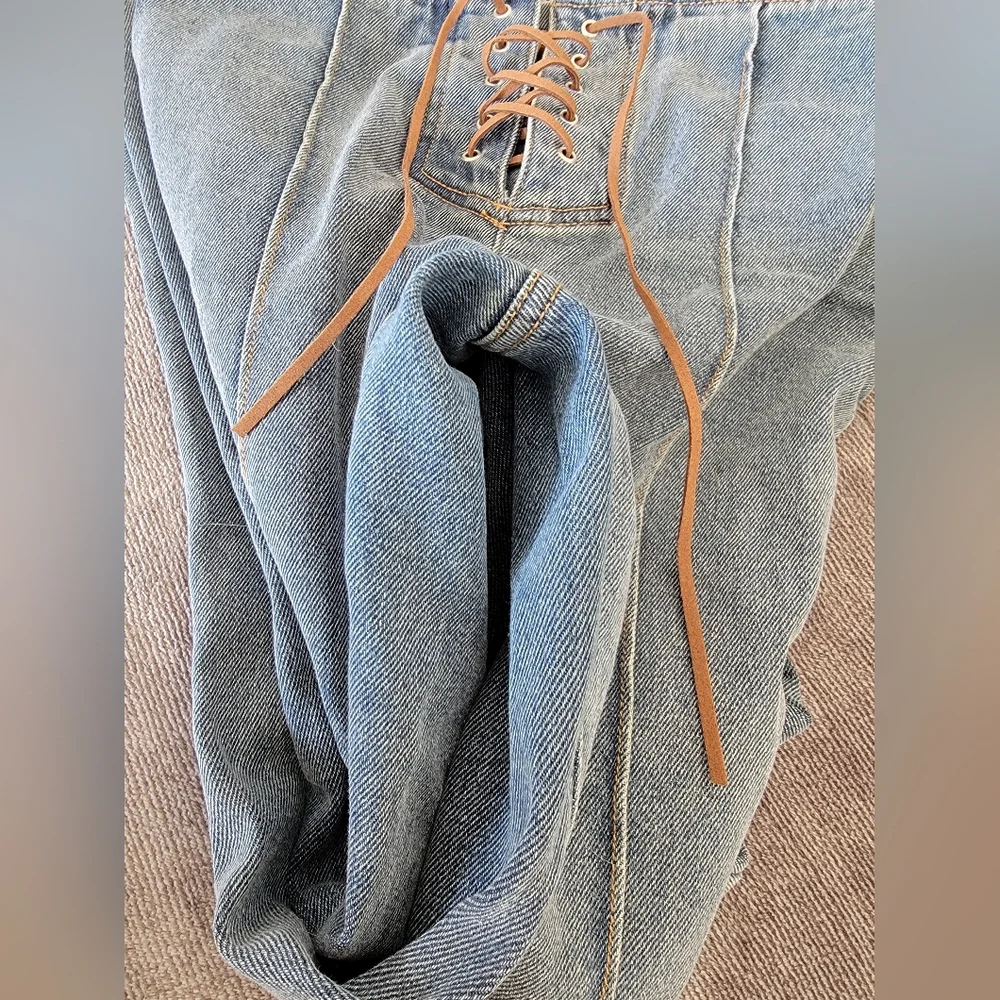 Soho Juniors sz 5/27 LIKE NEW Flare Hippy Boho Leather Vintage 70's Jeans Y2K - Picture 9 of 12